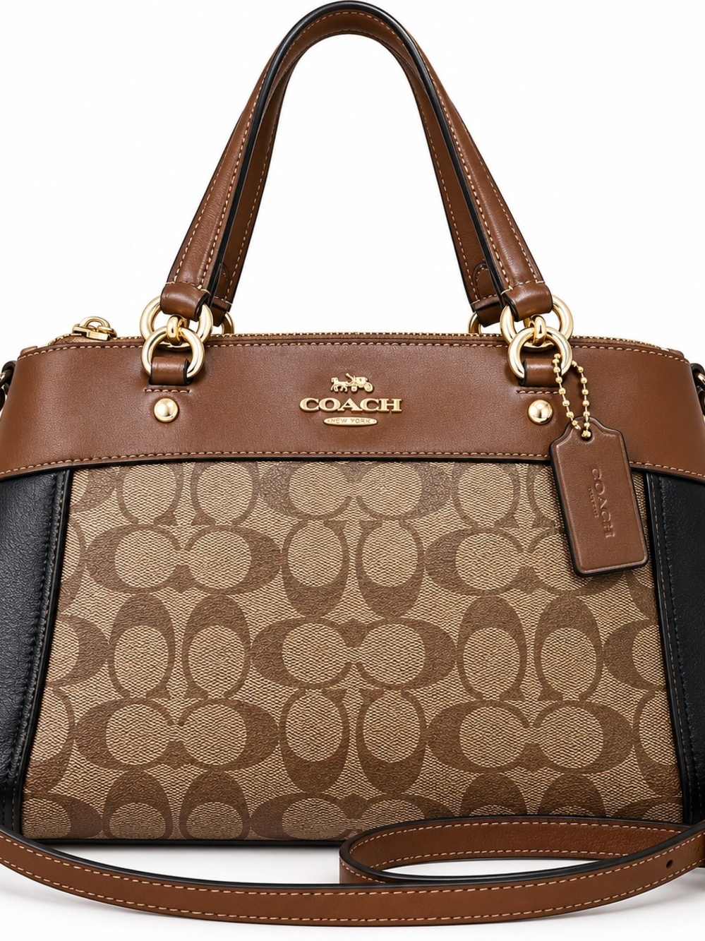 COACH F32094 Signature Canvas Leather Satchel Crossbody Brown Black